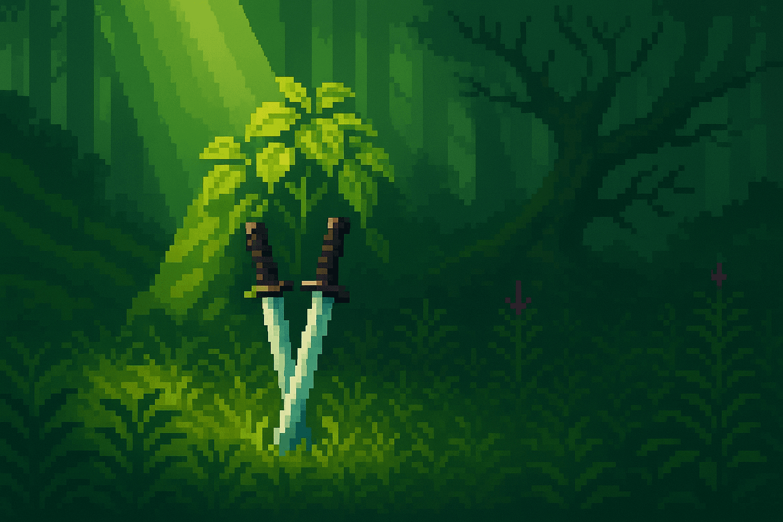 Forest with crossed swords